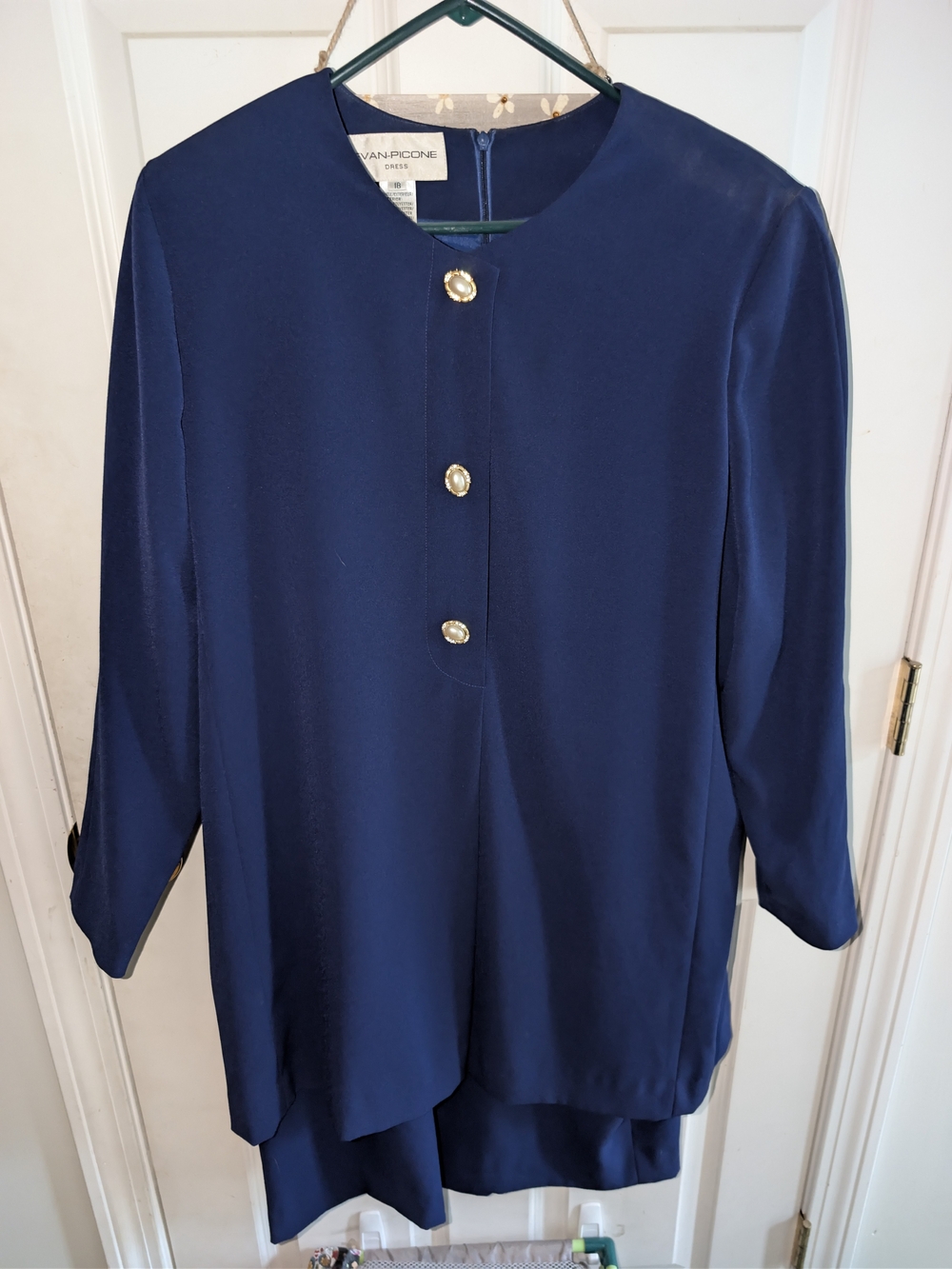 Evan Picone Navy Maxi Dress with Gold Buttons